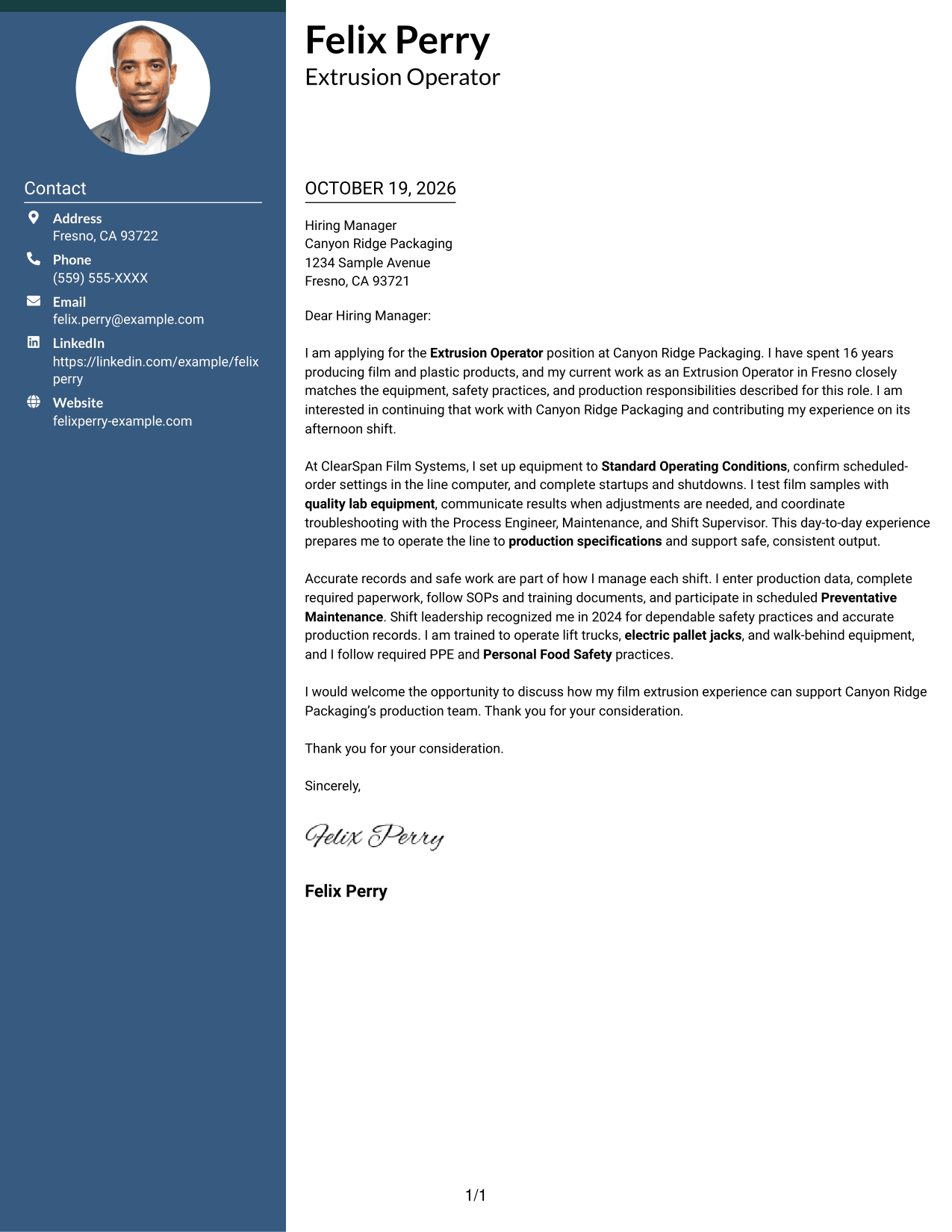 Cover letter example — page 1