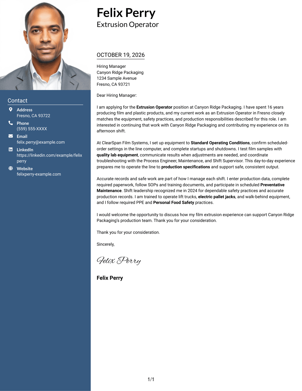 Cover letter example — page 1