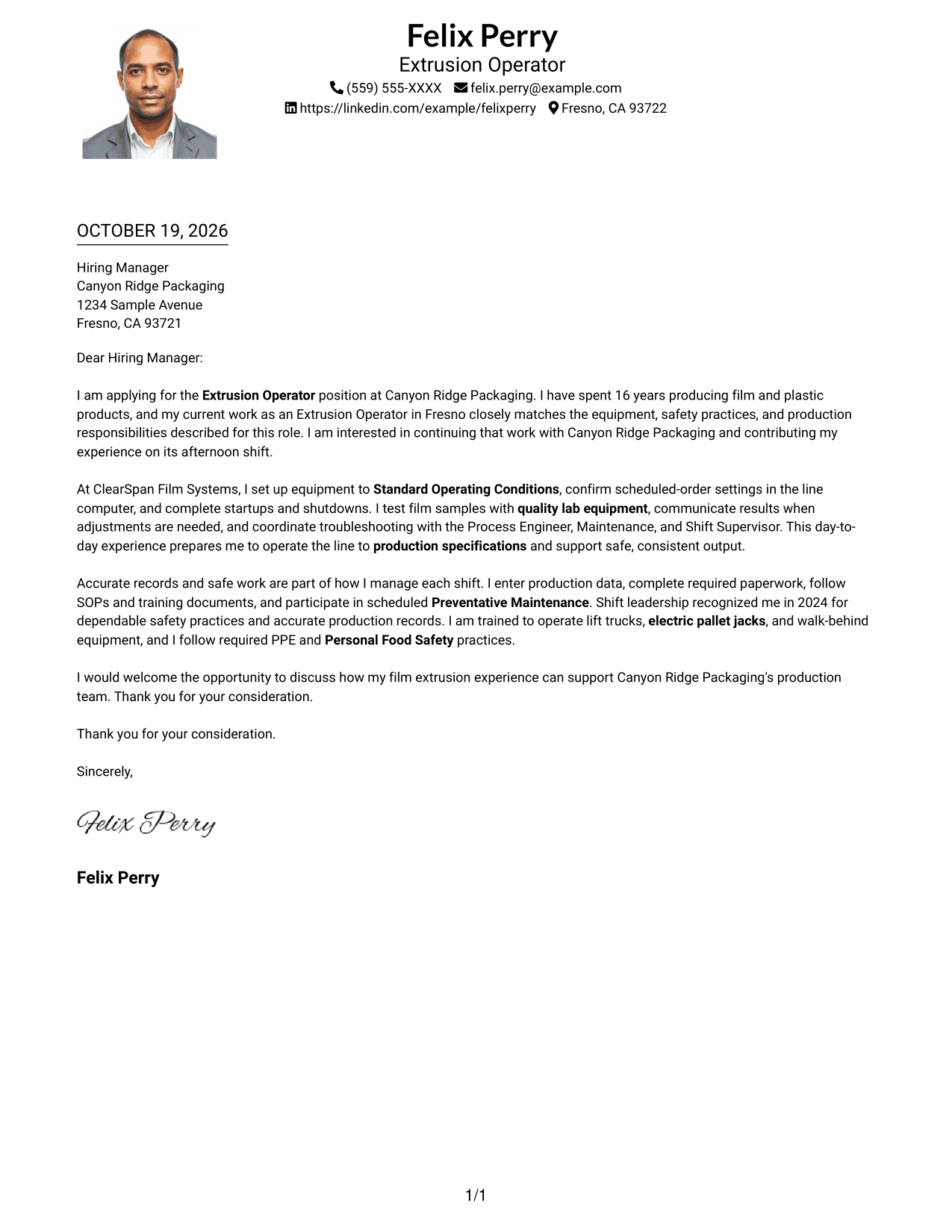 Cover letter example — page 1
