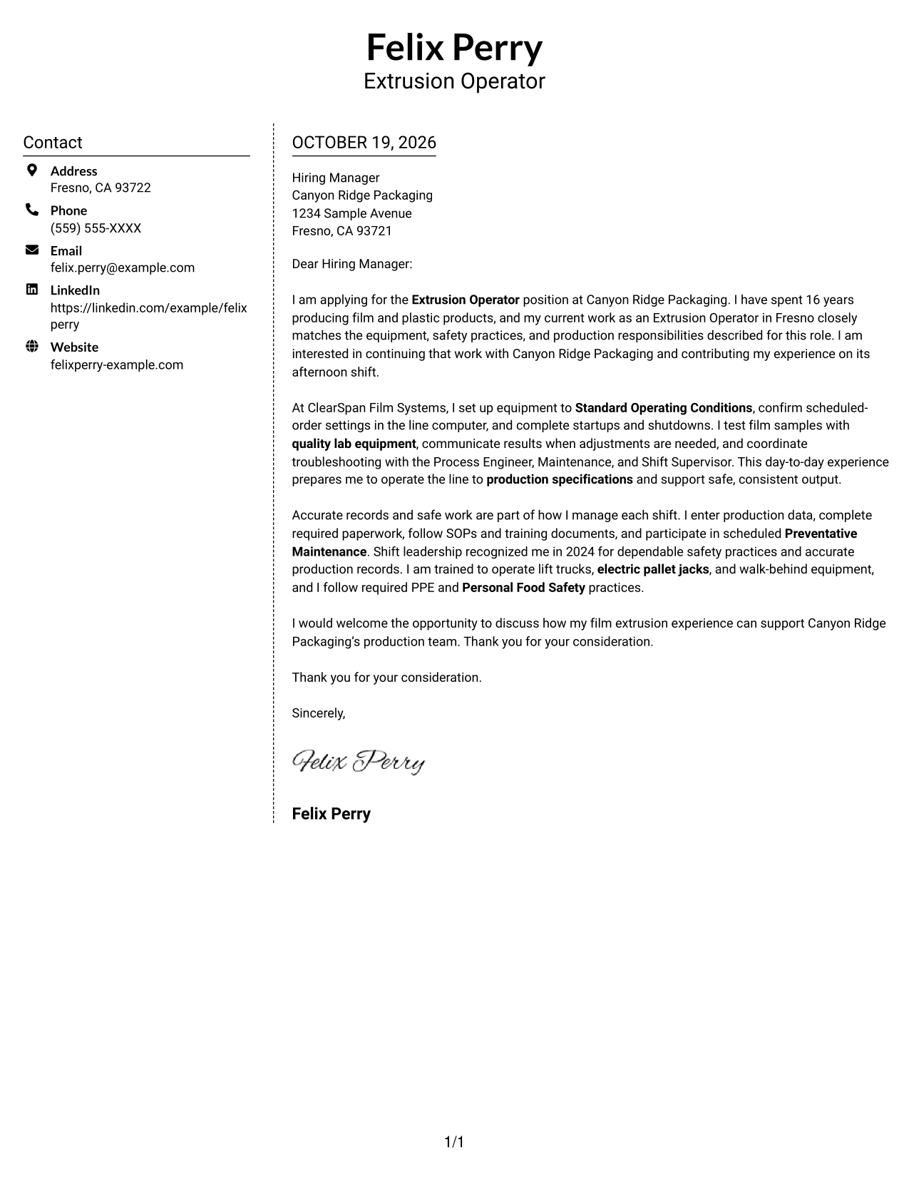 Cover letter example — page 1
