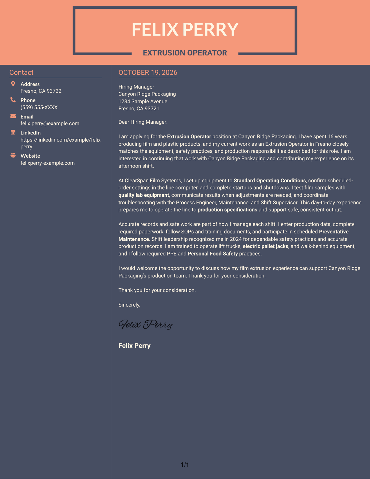 Cover letter example — page 1