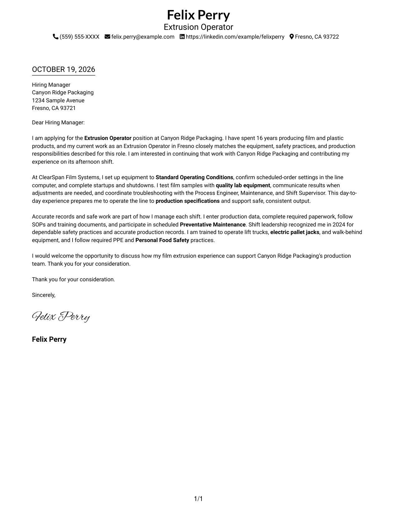 Cover letter example — page 1