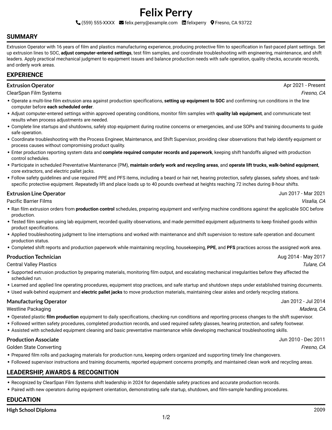 Resume example — page 1
