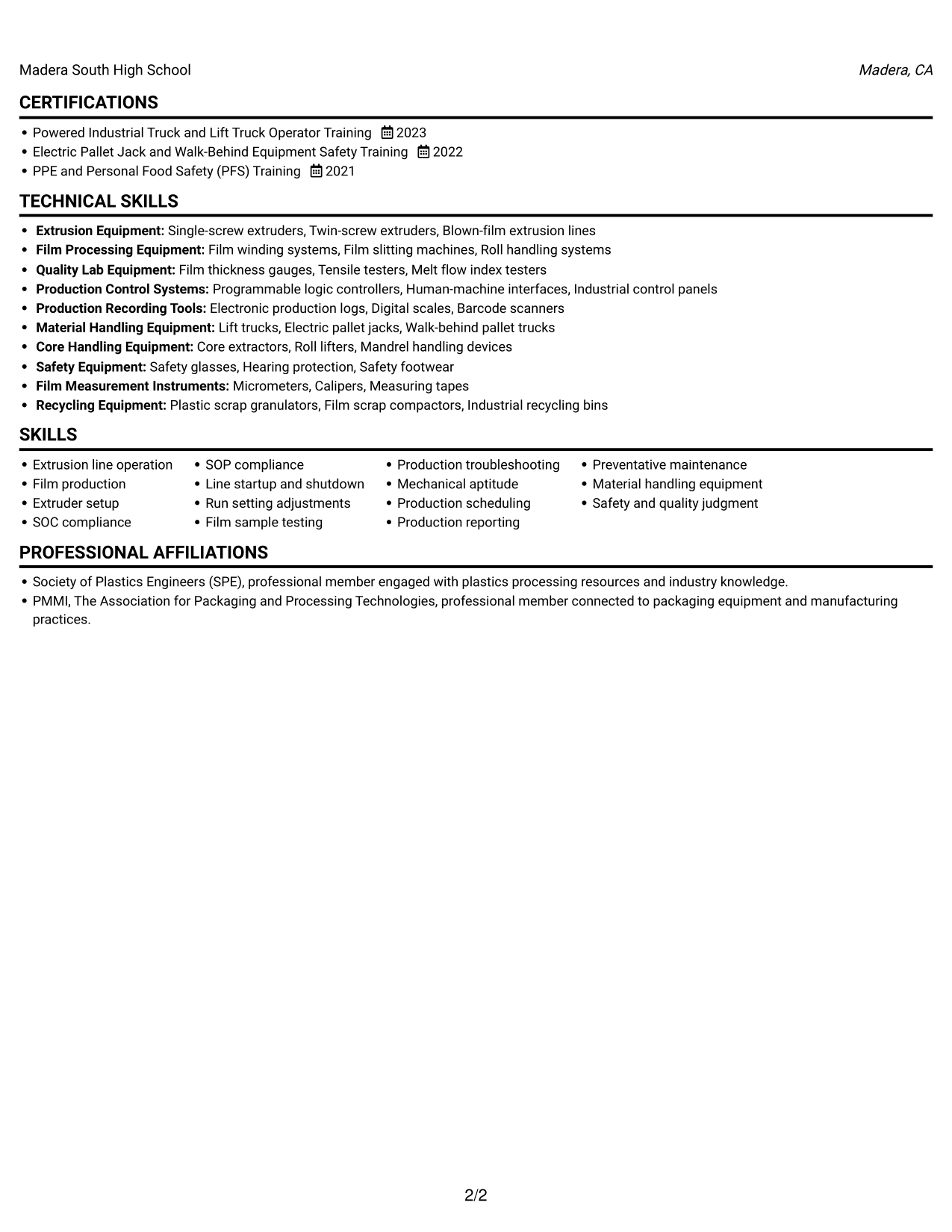 Resume example — page 2