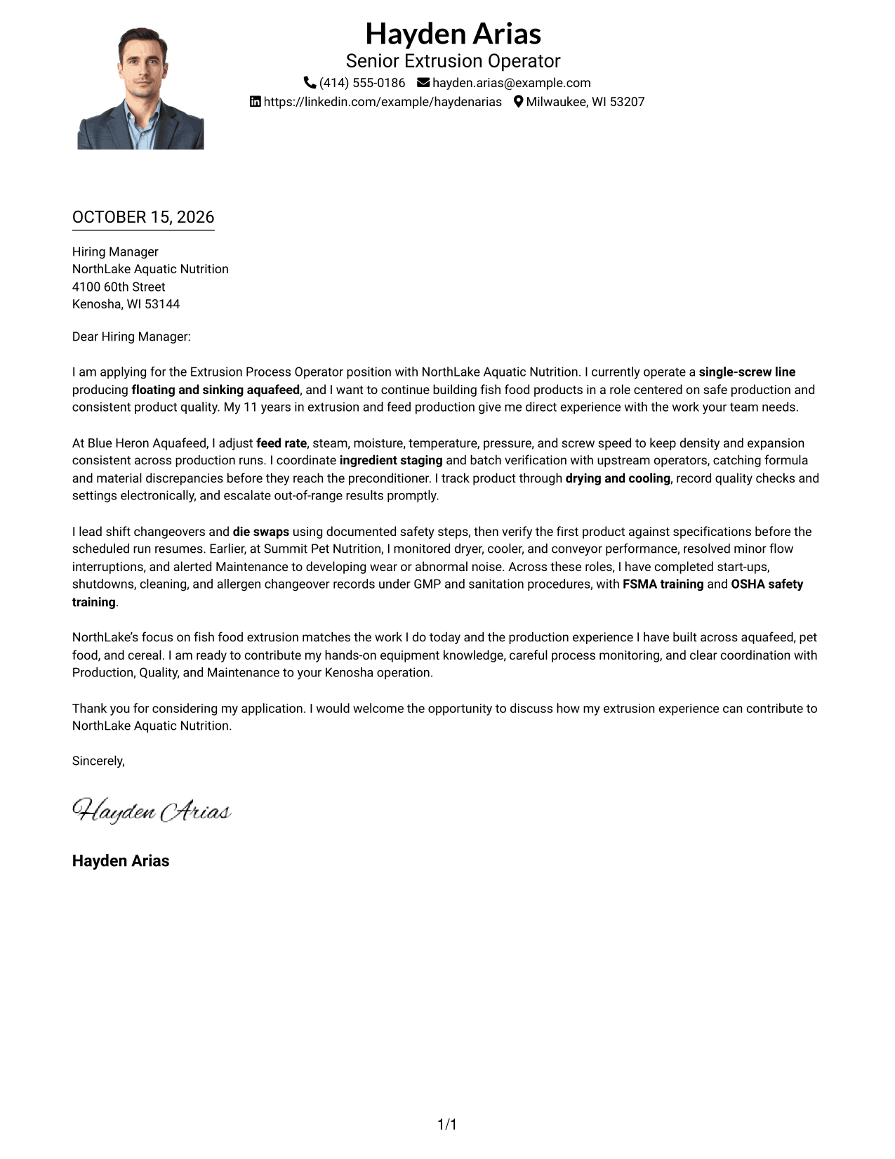 Cover letter example — page 1
