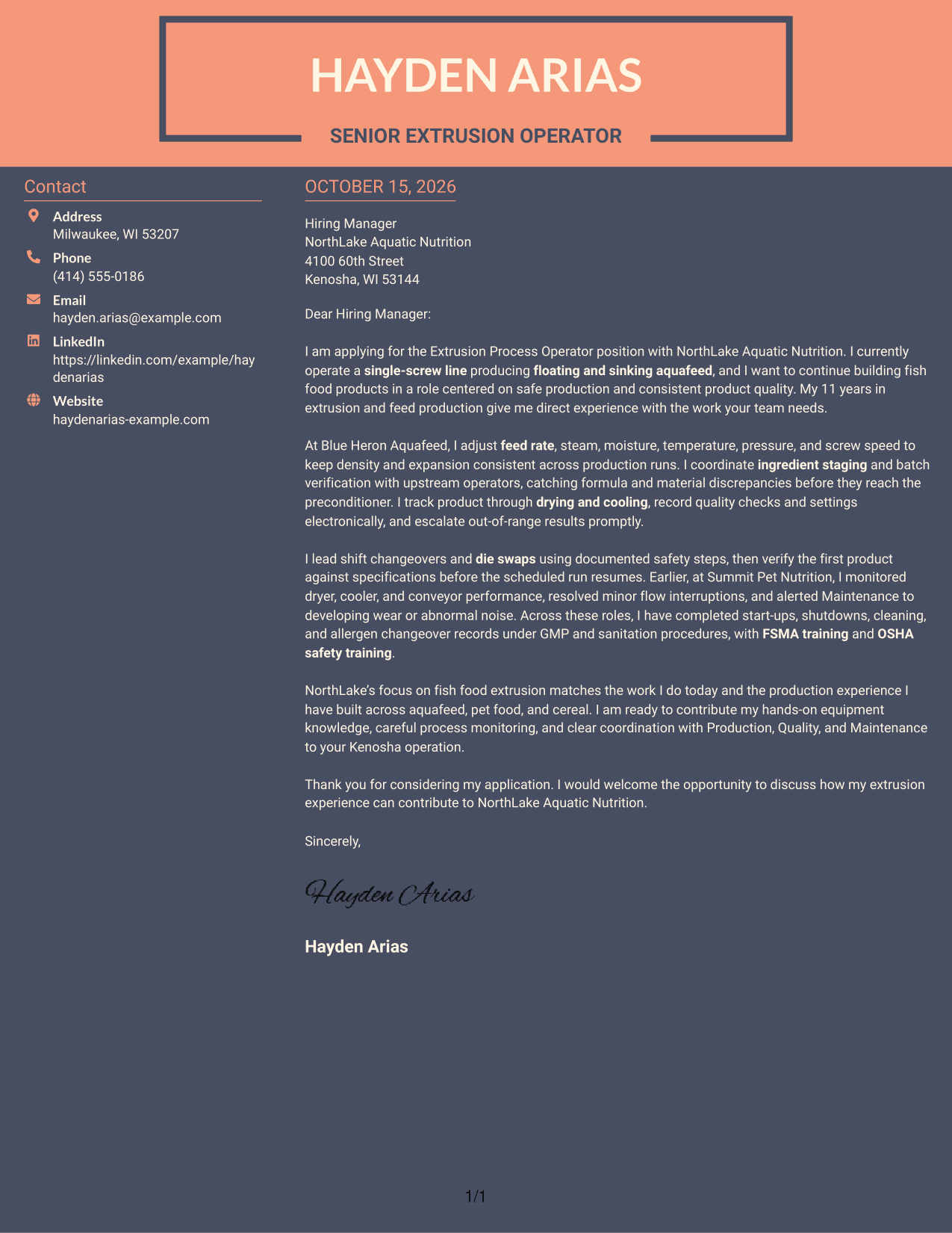 Cover letter example — page 1