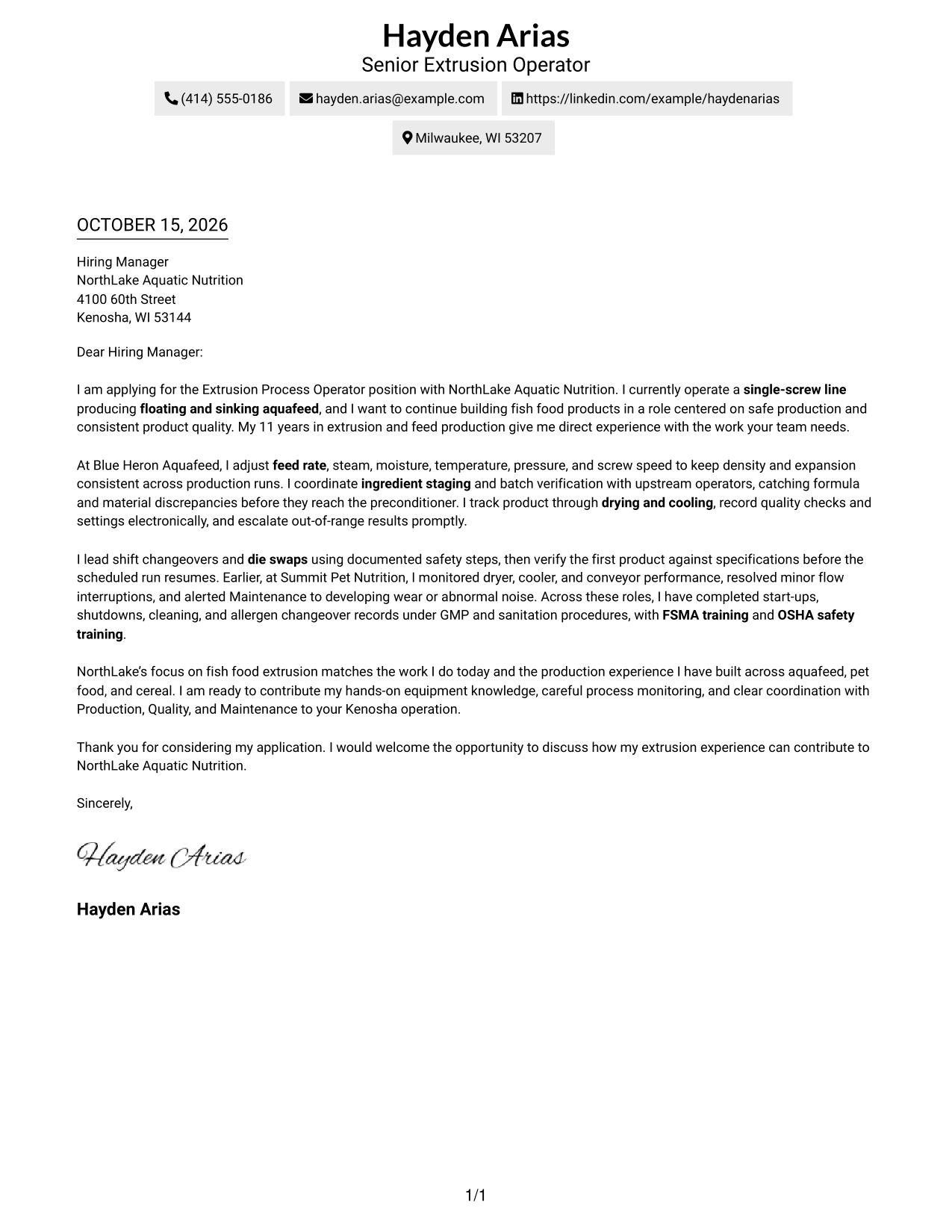 Cover letter example — page 1