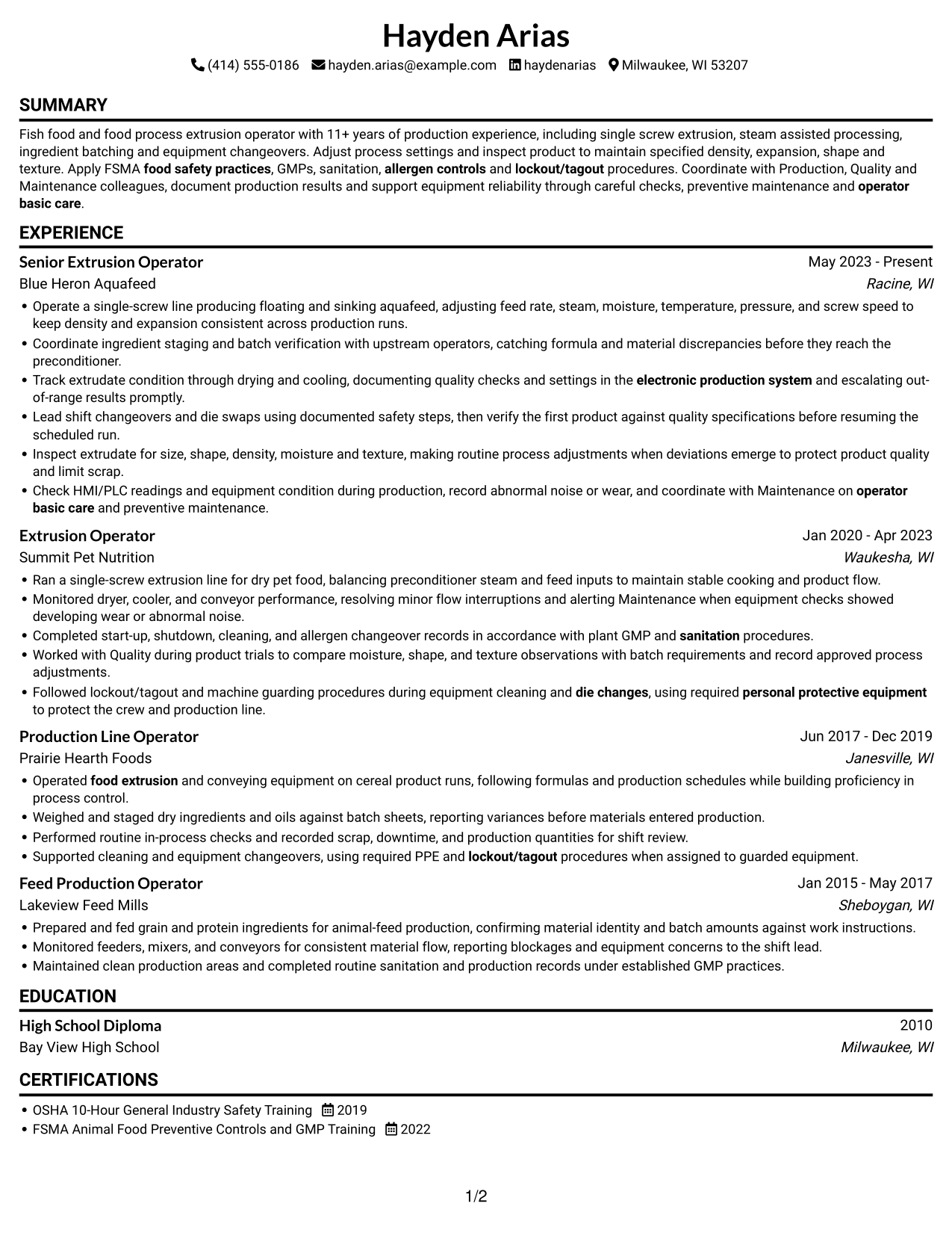 Resume example — page 1
