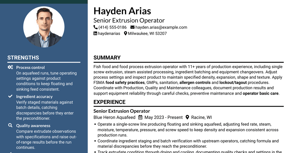 7 Extrusion Process Operator - Fish Food Resume Templates with Example
