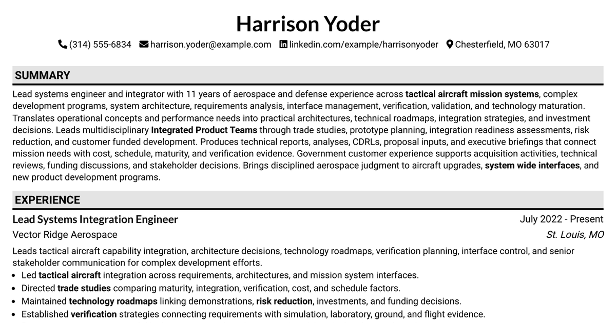 7 F-15 Flight Plan - Systems Engineer Integrator Lead Resume Templates with Example