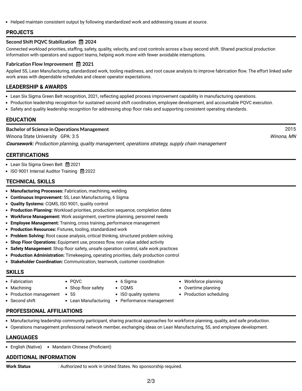Resume Example Page 2