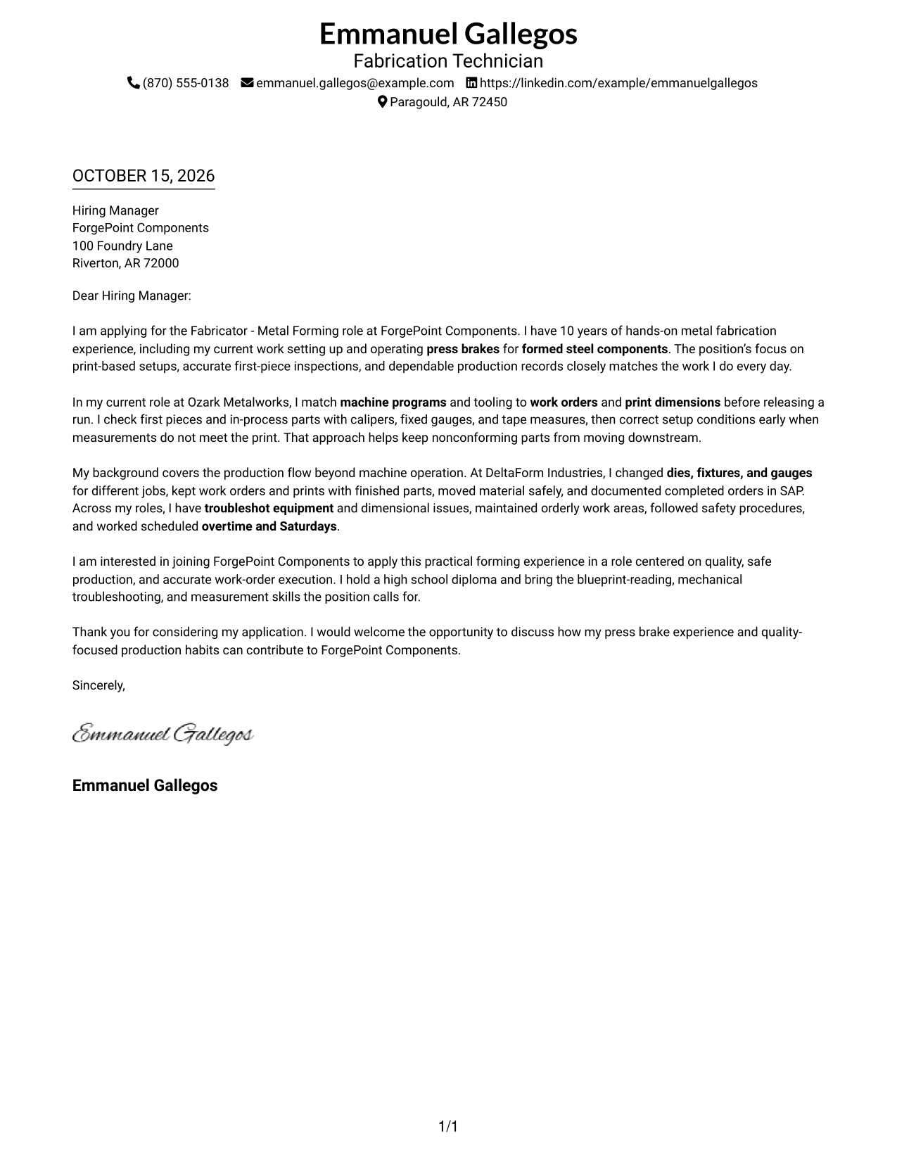 Cover letter example — page 1