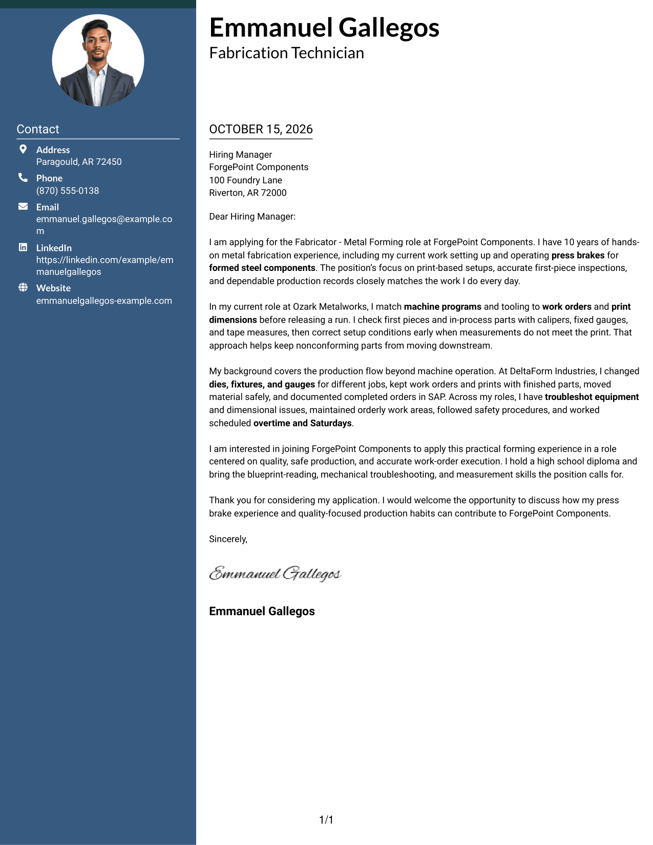 Cover letter example — page 1