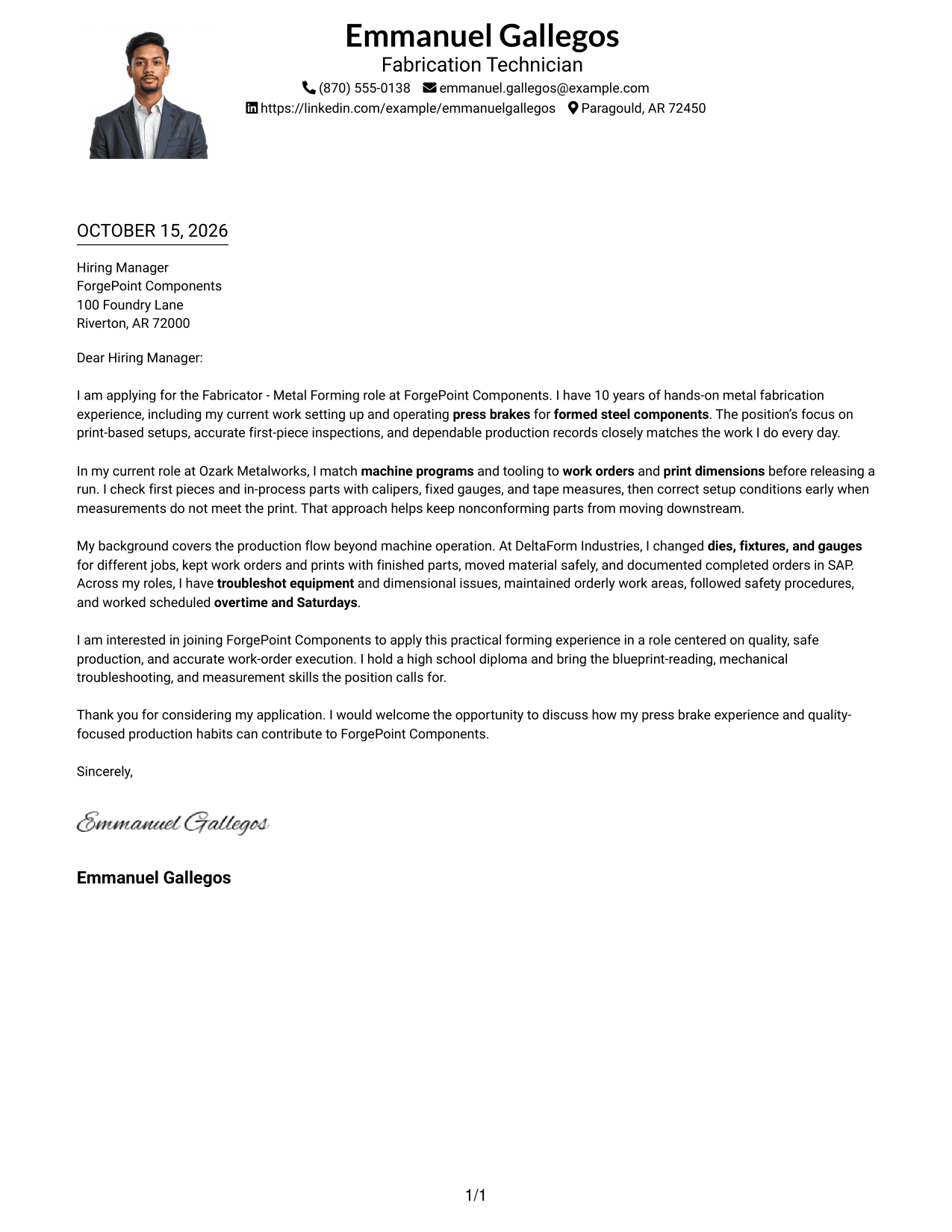 Cover letter example — page 1