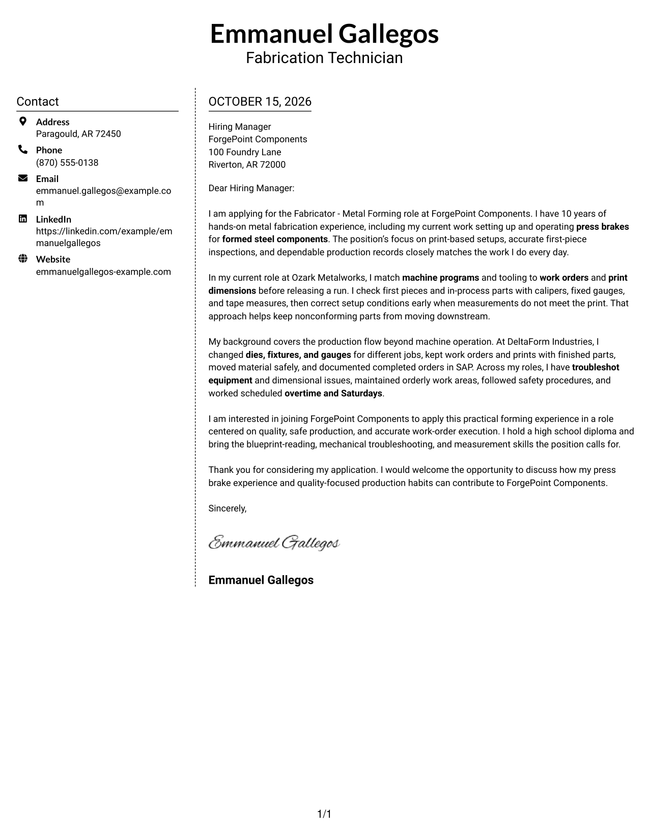 Cover letter example — page 1