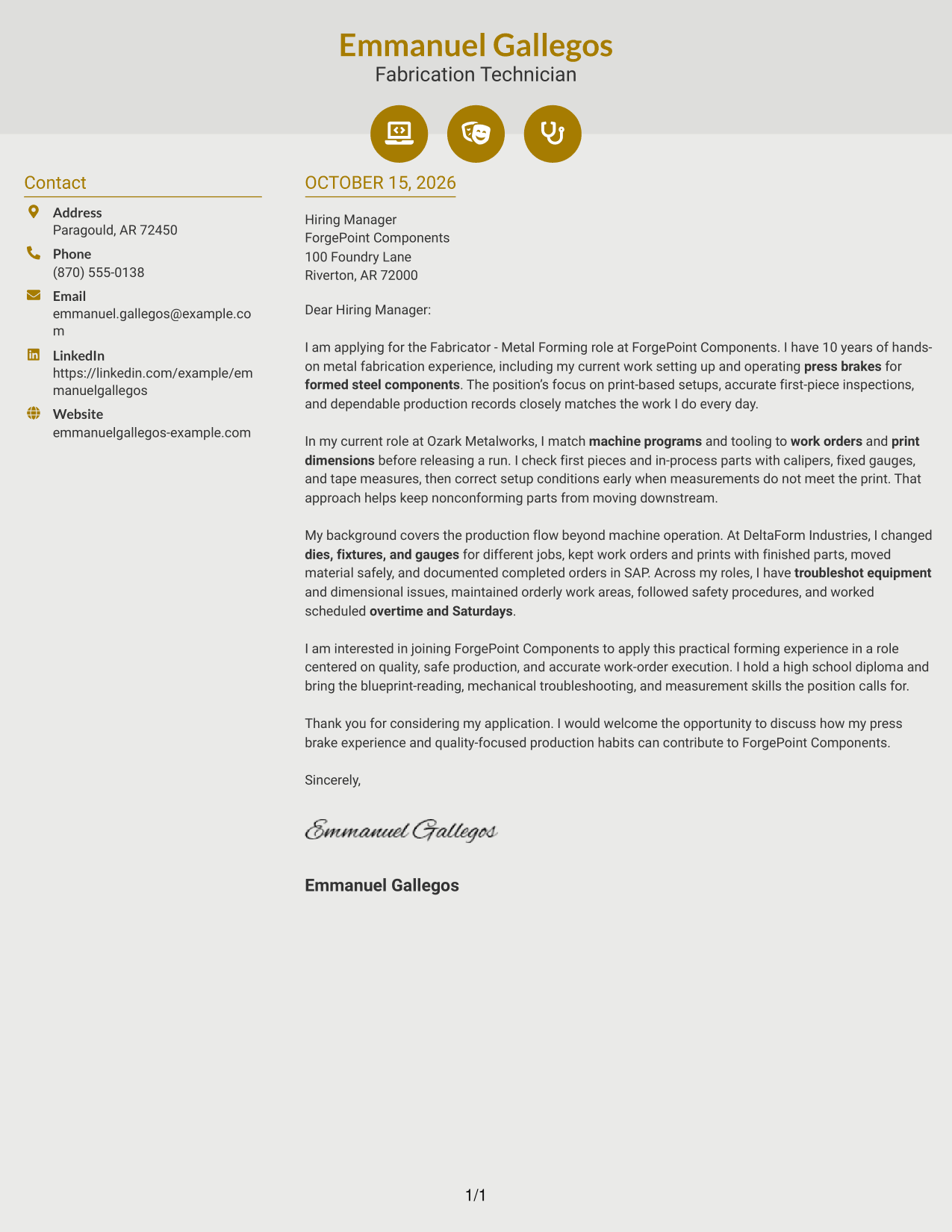 Cover letter example — page 1