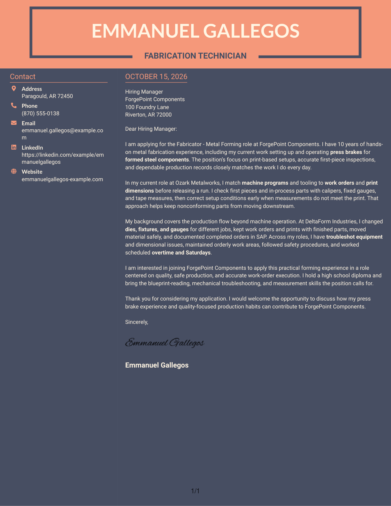 Cover letter example — page 1