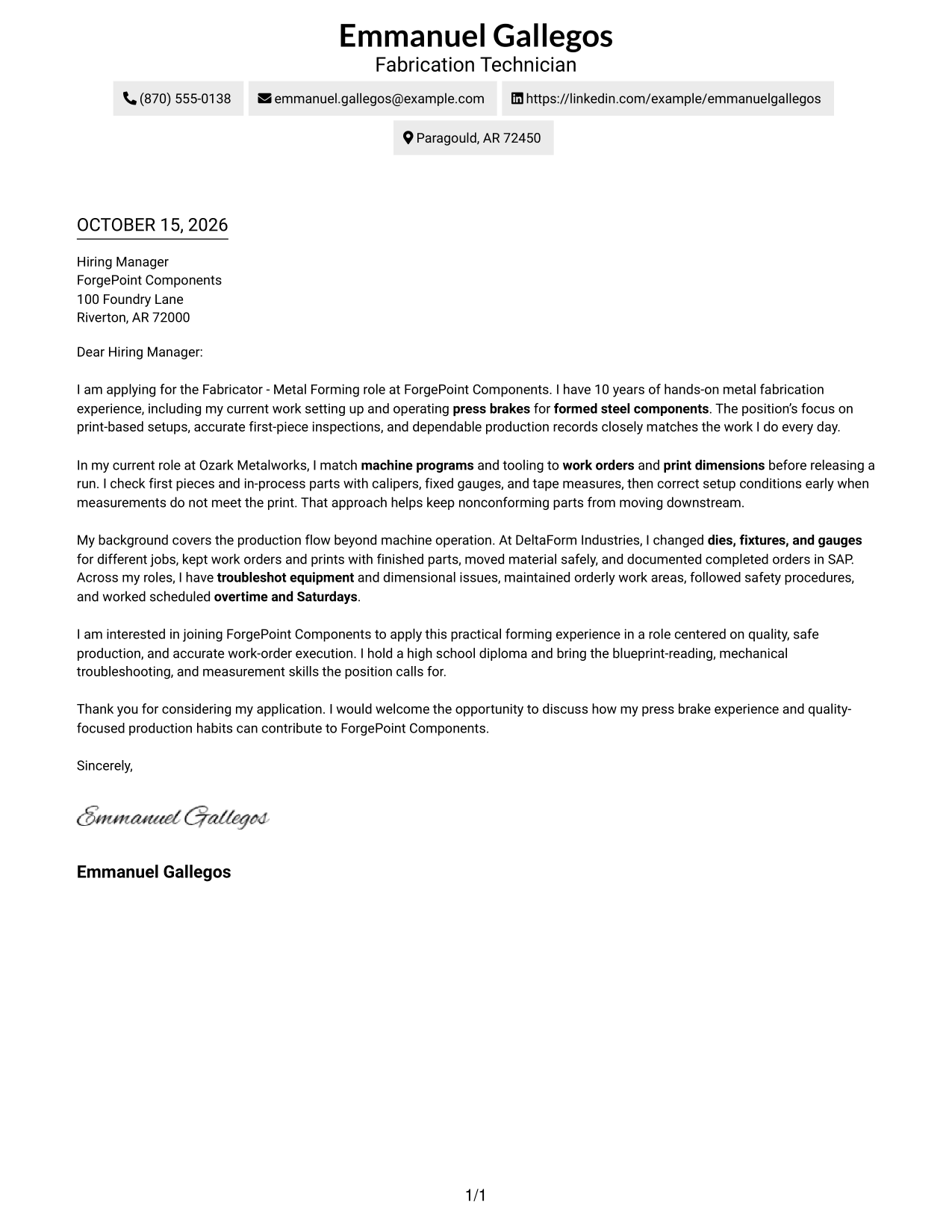 Cover letter example — page 1