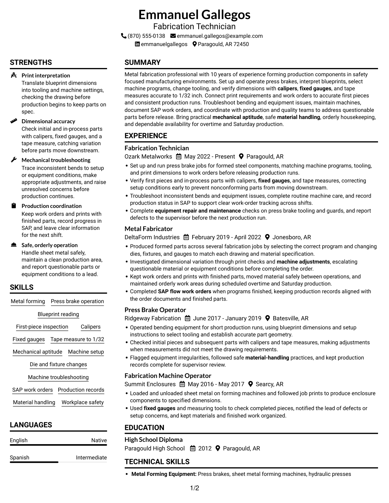 Resume example — page 1