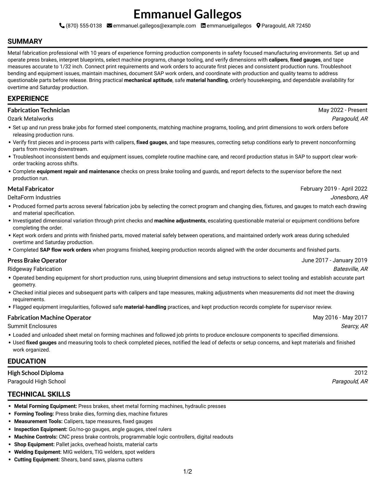Resume example — page 1