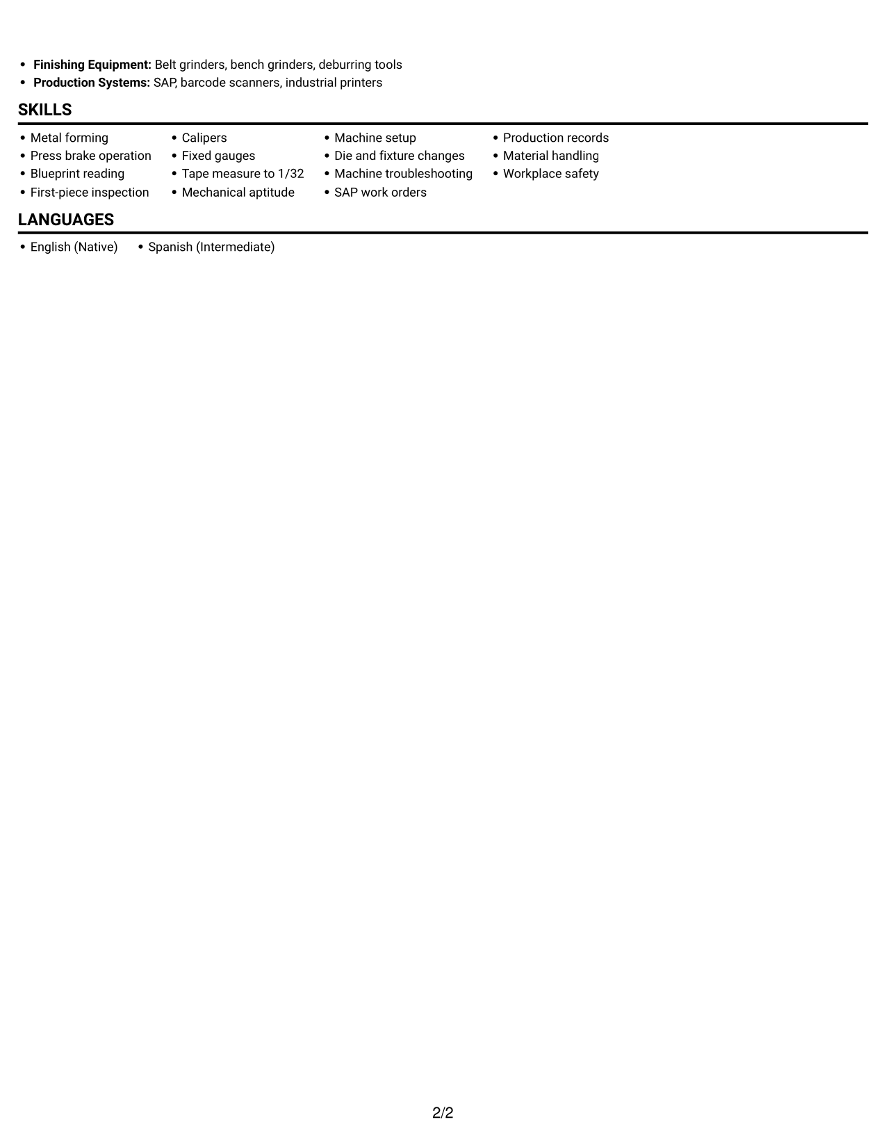 Resume example — page 2