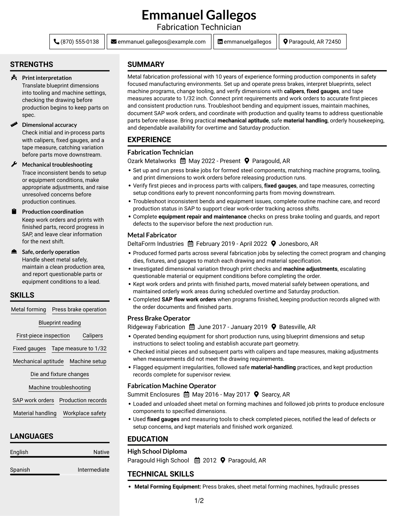 Resume example — page 1