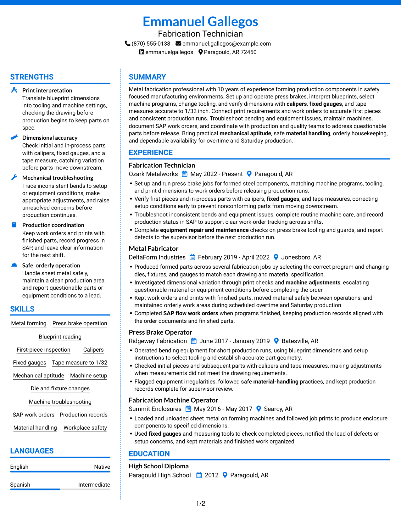 Resume example — page 1
