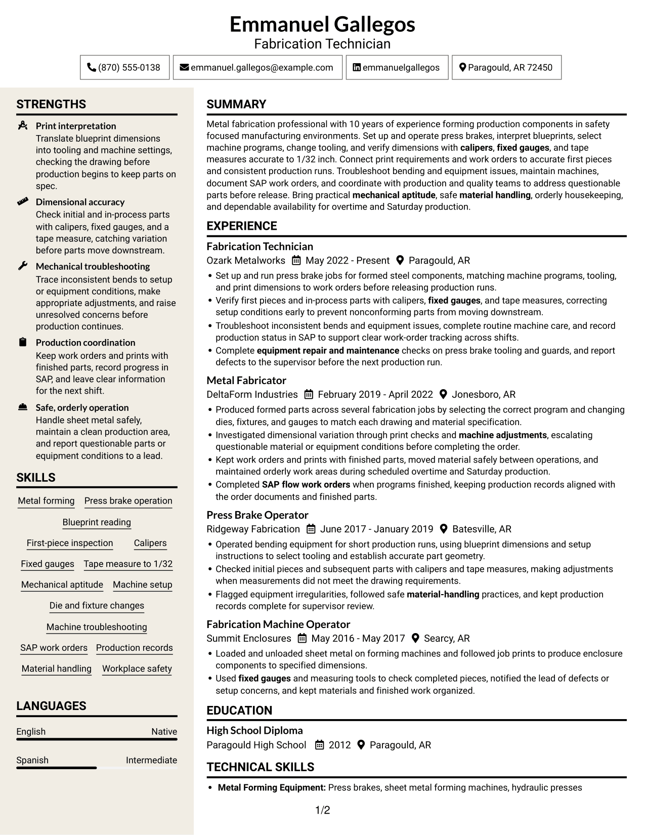 Resume example — page 1