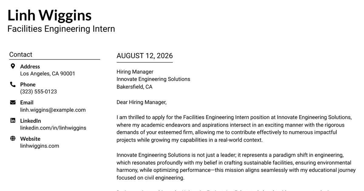 30+ Facilities Engineering Intern Cover Letter Templates with Example 2026