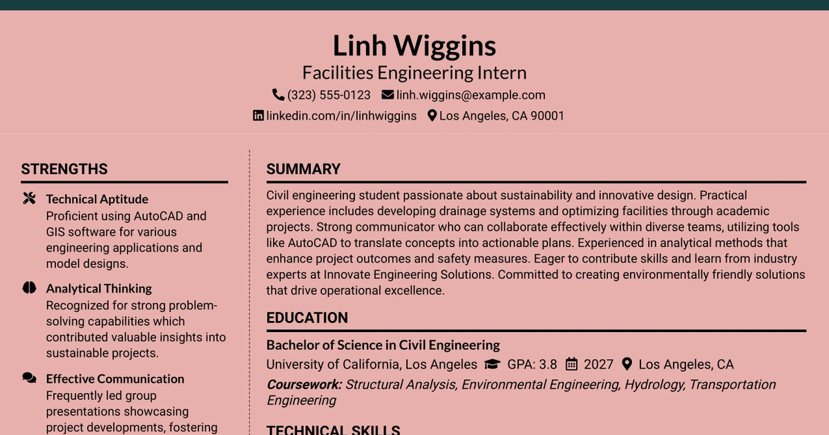 33 Facilities Engineering Intern Resume Templates with Example 2026 (ATS-Optimized)