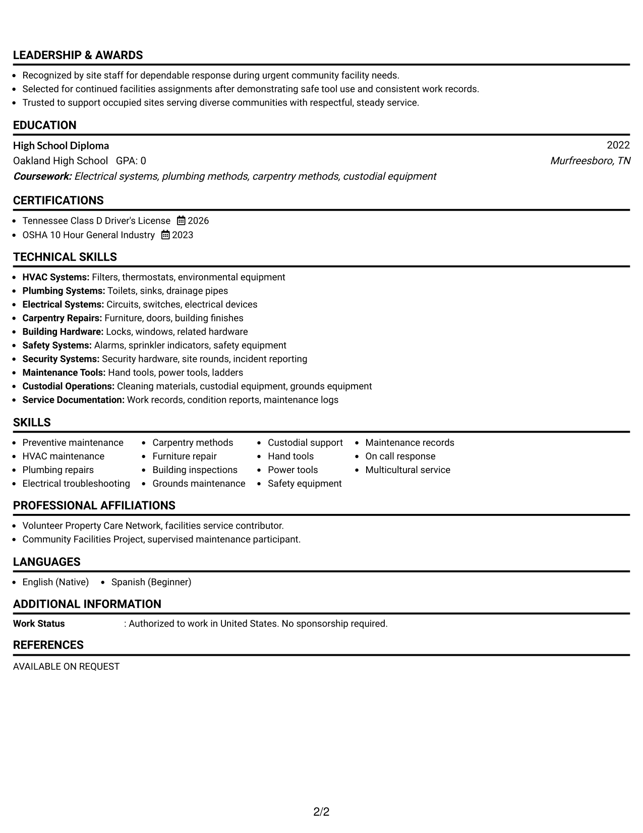 Resume Example Page 2