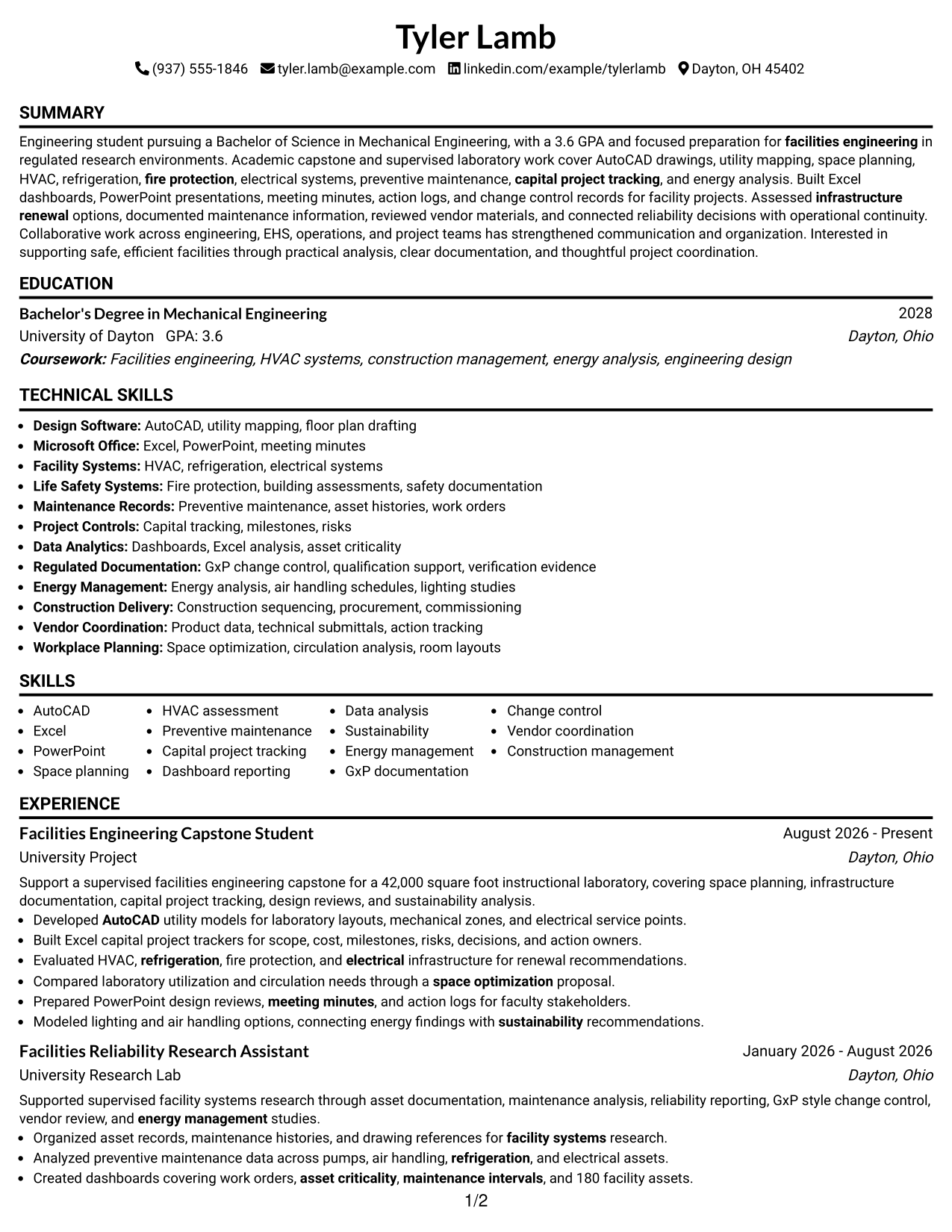 Resume Example Page 1