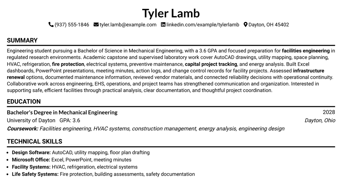 7 Facilities Management Co-Op Resume Templates with Example