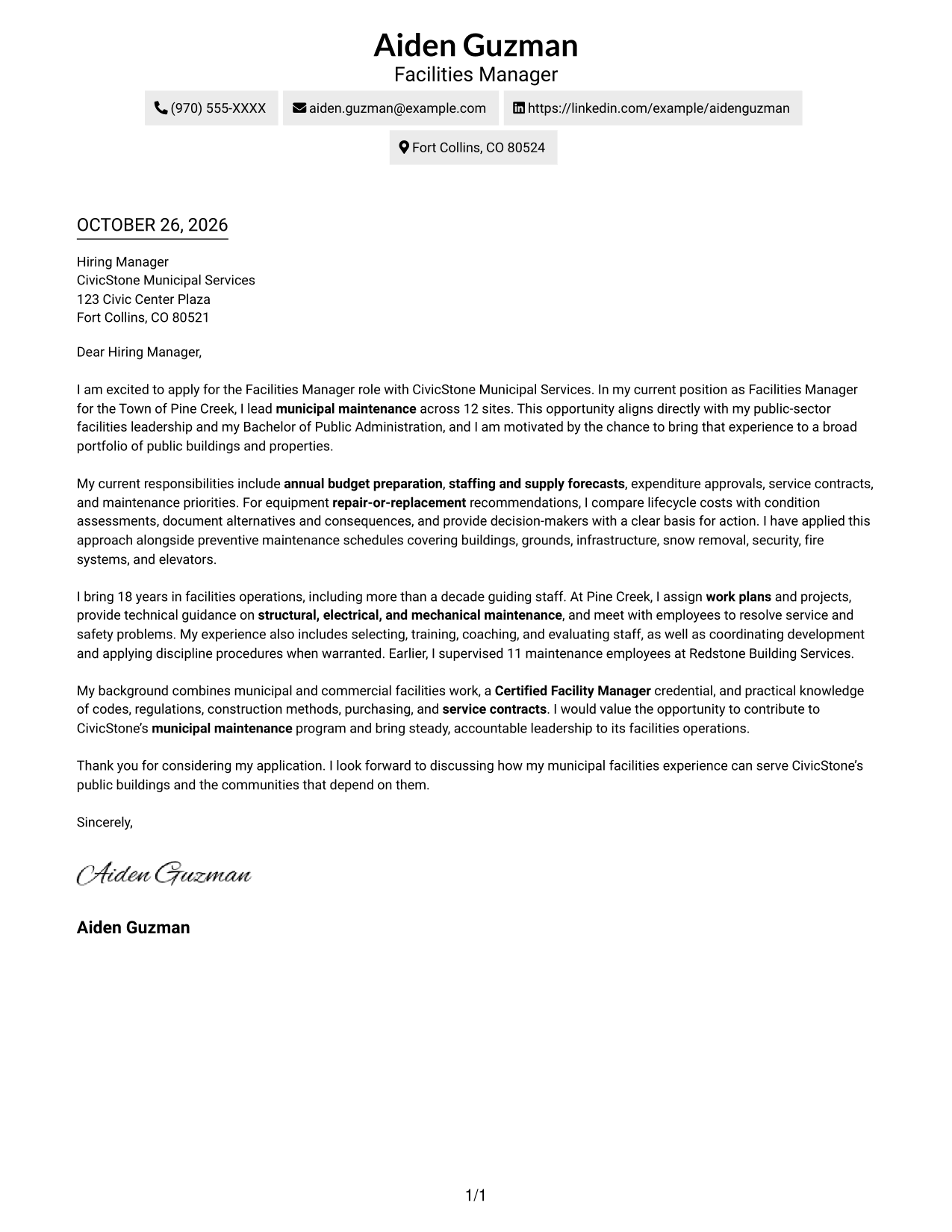 Cover letter example — page 1