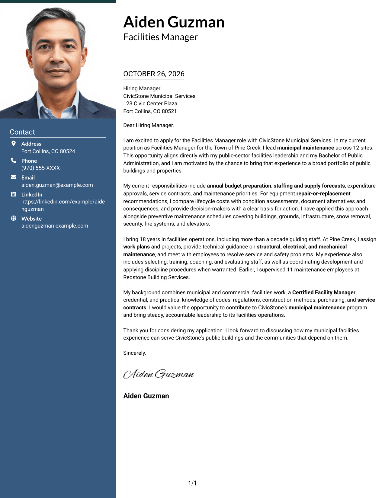 Cover letter example — page 1