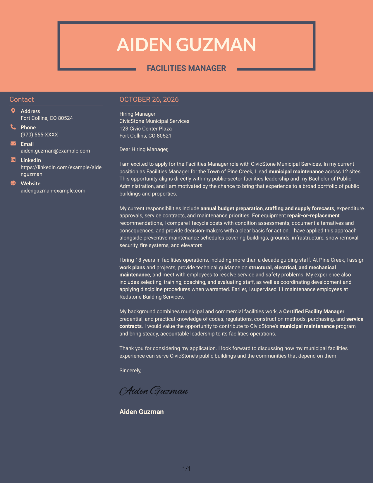 Cover letter example — page 1