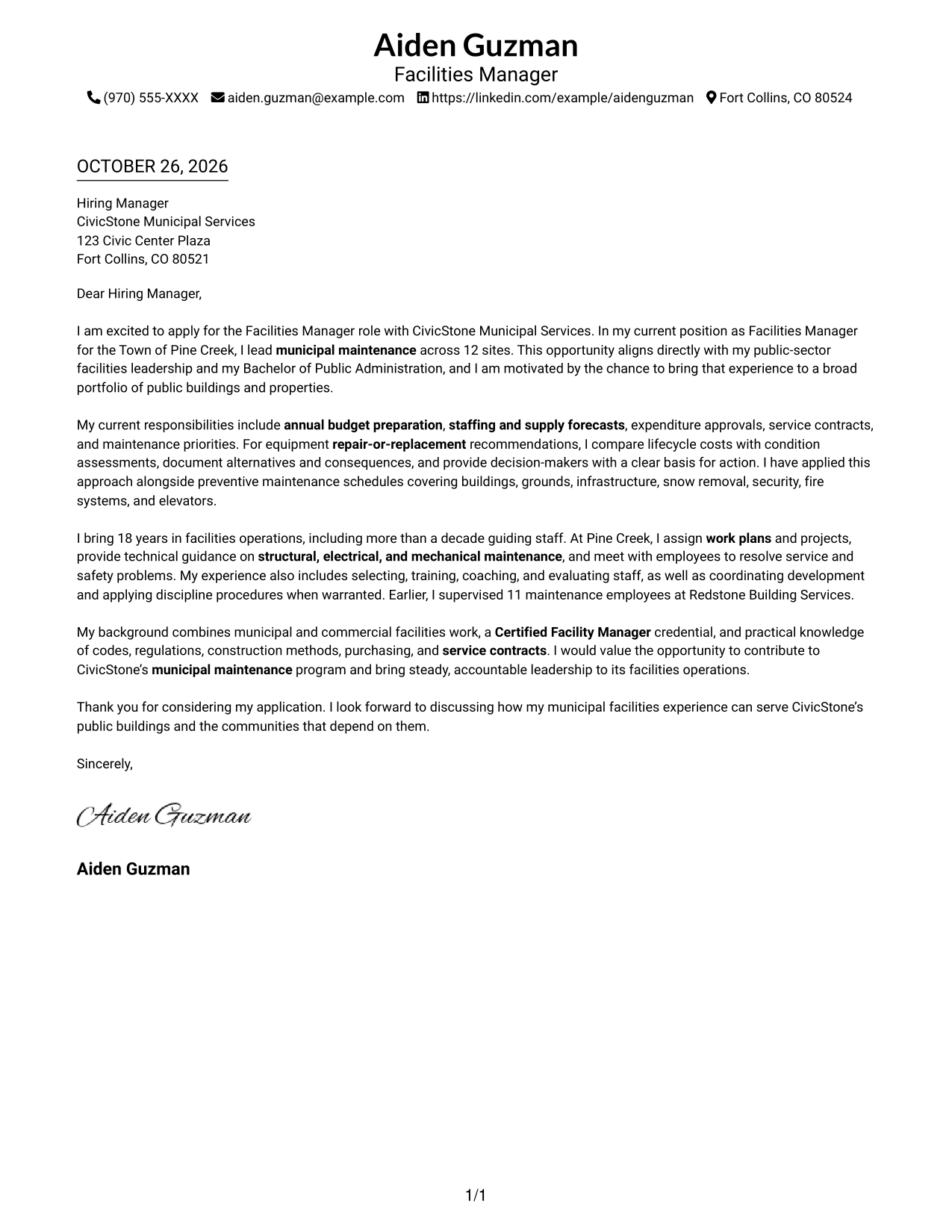 Cover letter example — page 1
