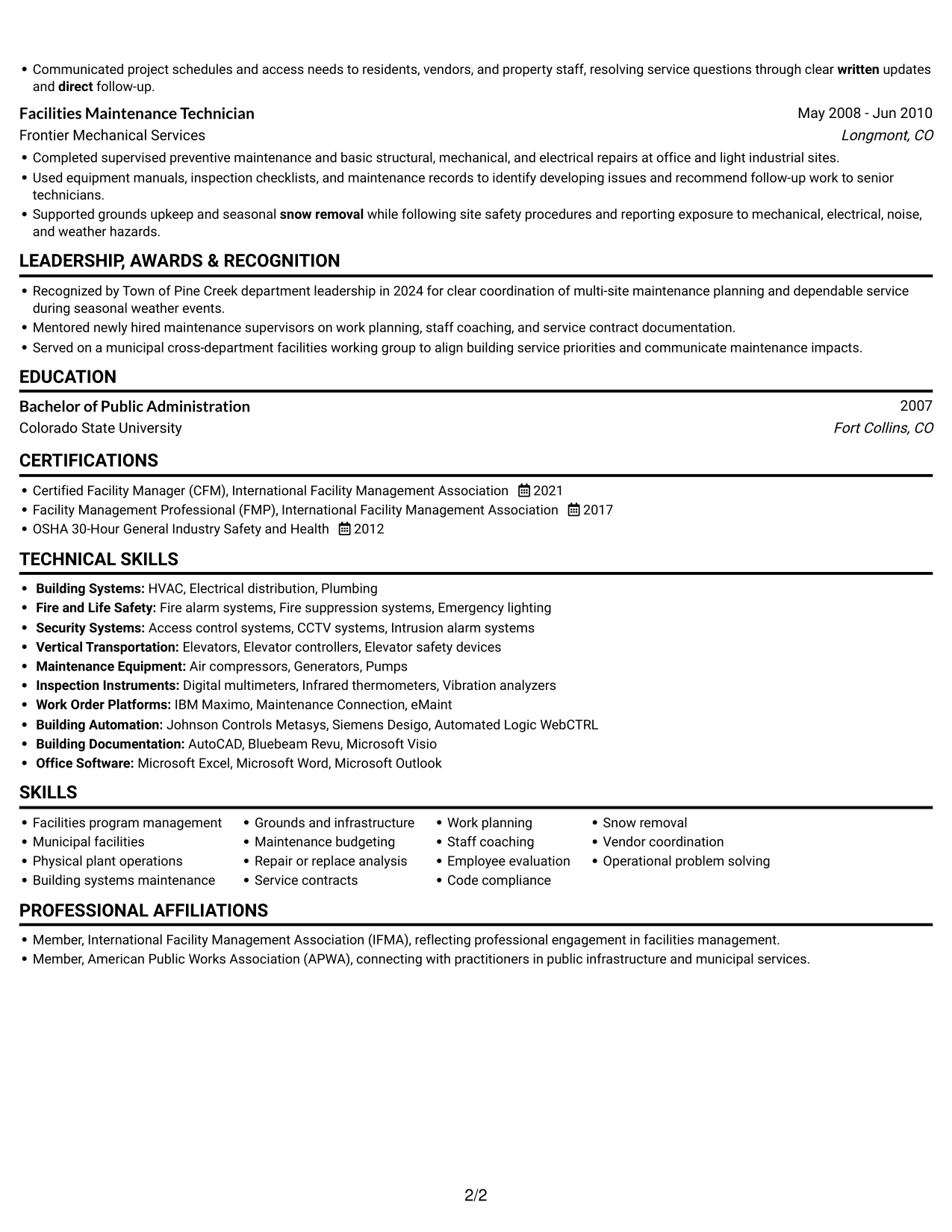 Resume example — page 2