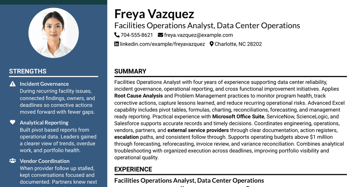 7 Facilities Operations Analyst - Data Center Operations Resume Templates with Example