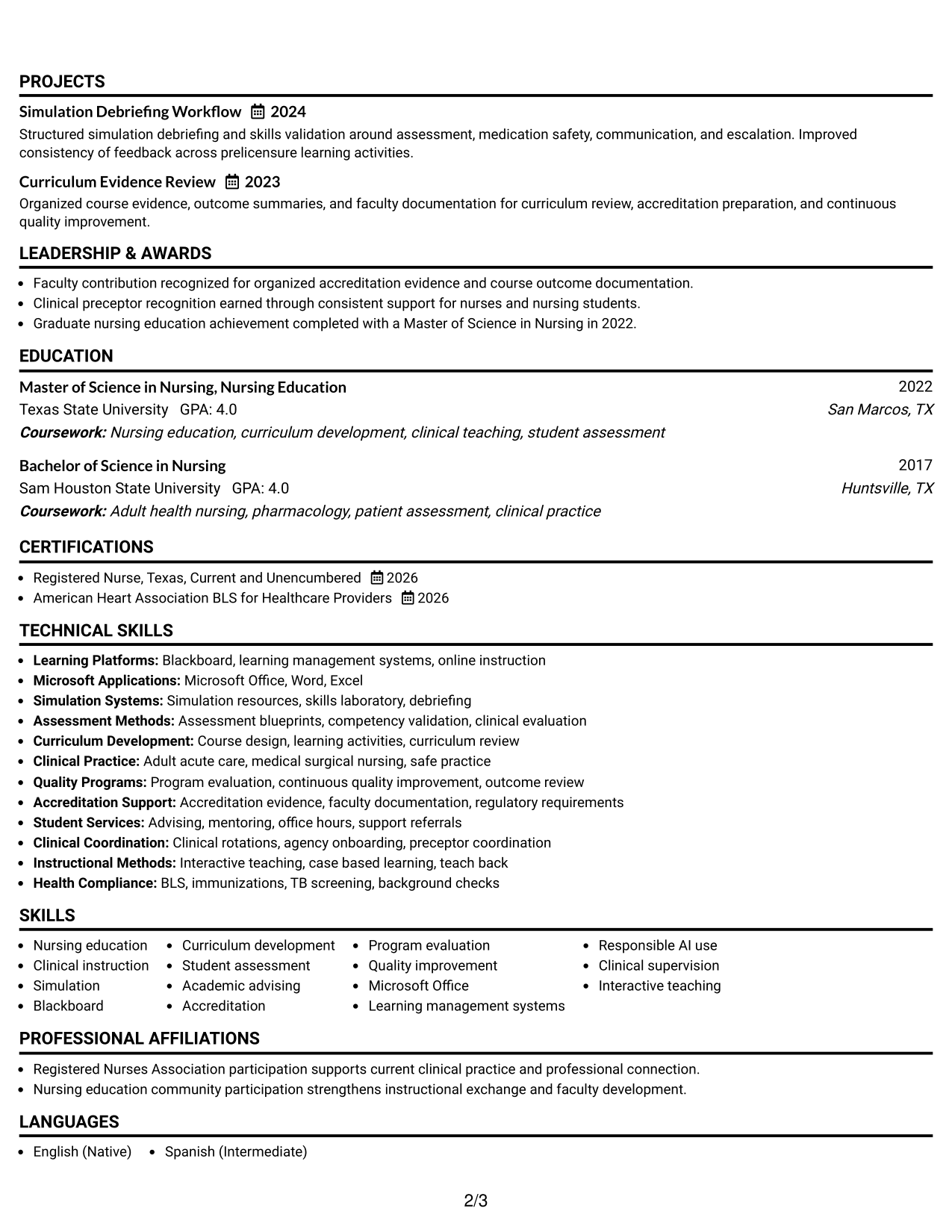 Resume Example Page 2