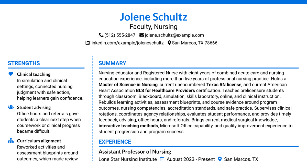 7 Faculty, Nursing Resume Templates with Example