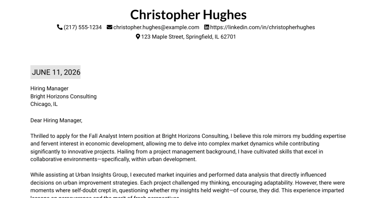 30+ Fall Analyst Intern Cover Letter Templates with Example 2026