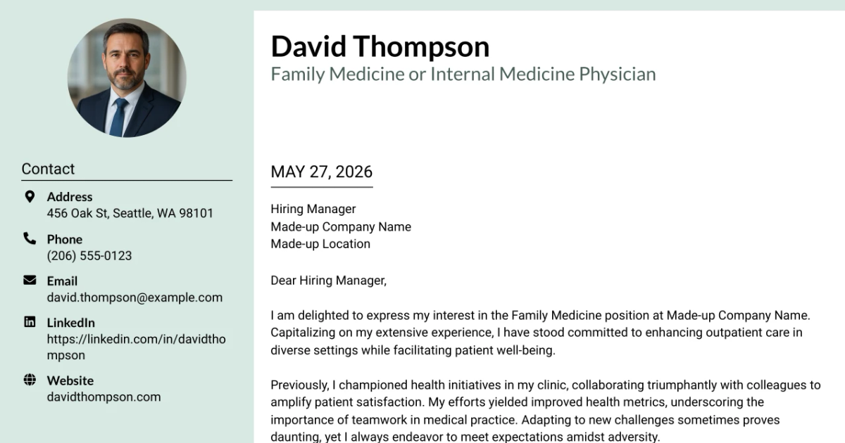 30+ Family Medicine or Internal Medicine Physician Cover Letter Templates with Example 2026