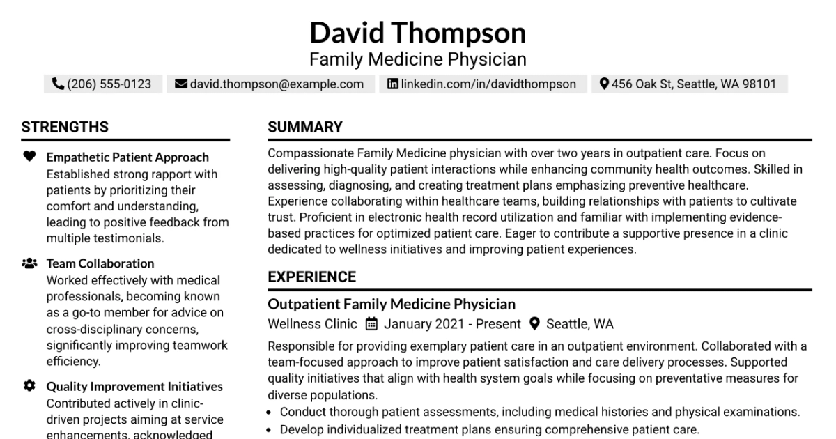 33 Family Medicine or Internal Medicine Physician Resume Templates with Example 2026 (ATS-Optimized)
