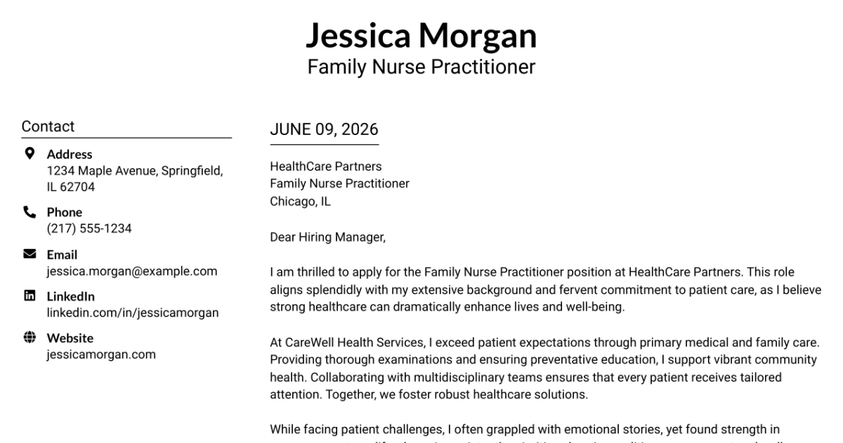 30+ Family Nurse Practitioner Cover Letter Templates with Example 2026