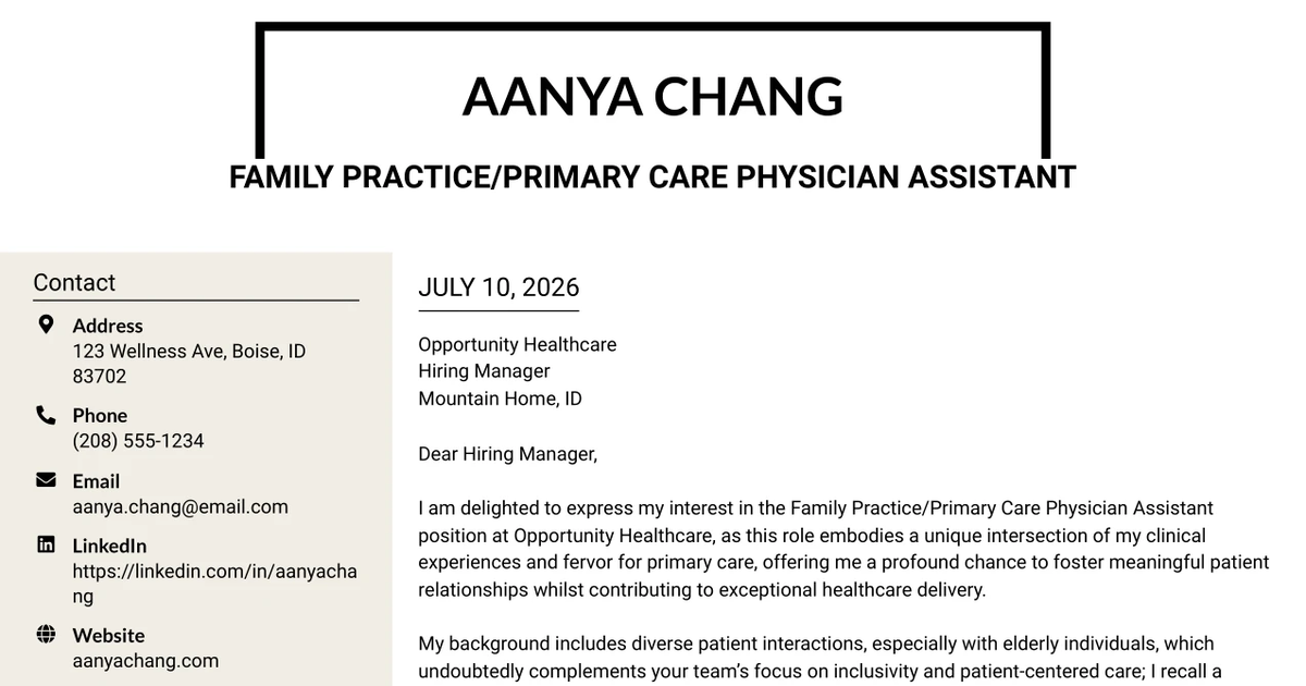 30+ Family Practice/Primary Care Physician Assistant Cover Letter Templates with Example 2026