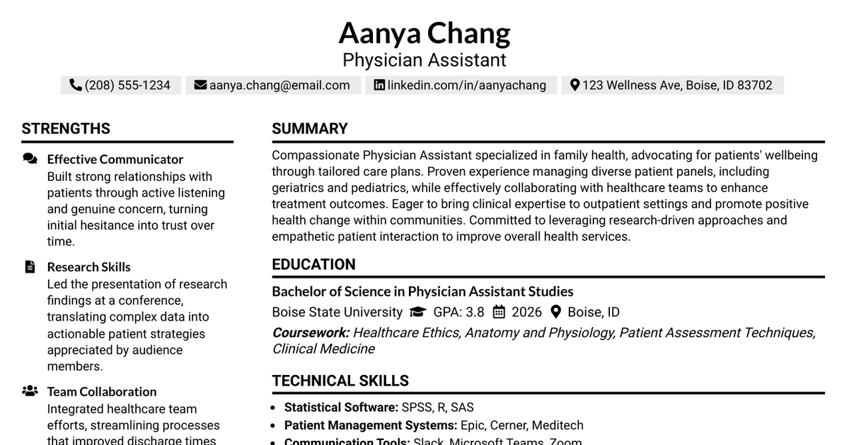33 Family Practice/Primary Care Physician Assistant Resume Templates with Example 2026 (ATS-Optimized)