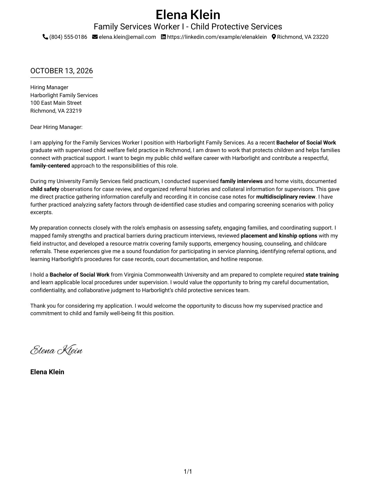 Cover Letter Example Page 1