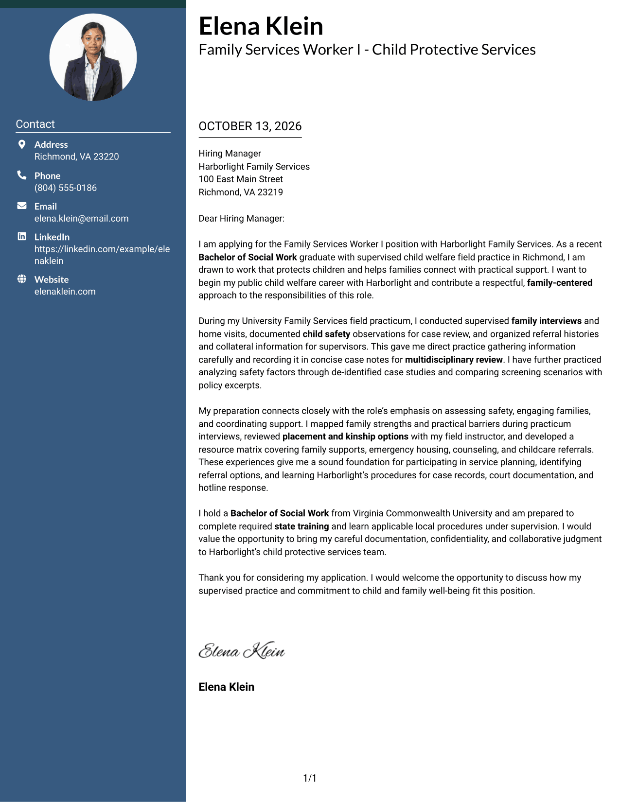 Cover Letter Example Page 1