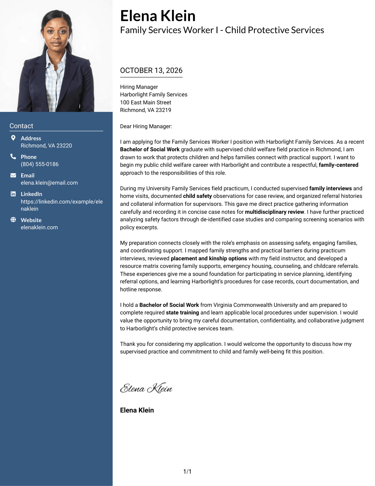 Cover Letter Example Page 1